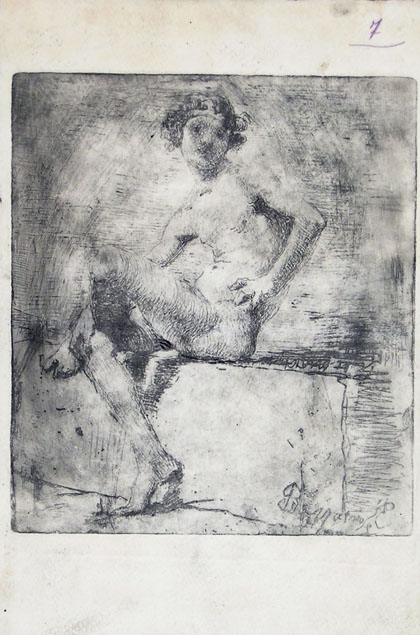 Ernesto Bazzaro, nude boy, Mezzetti 24, touched proof A